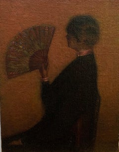American Tonalist Impressionist L'Eventail Woman Seated with a Fan