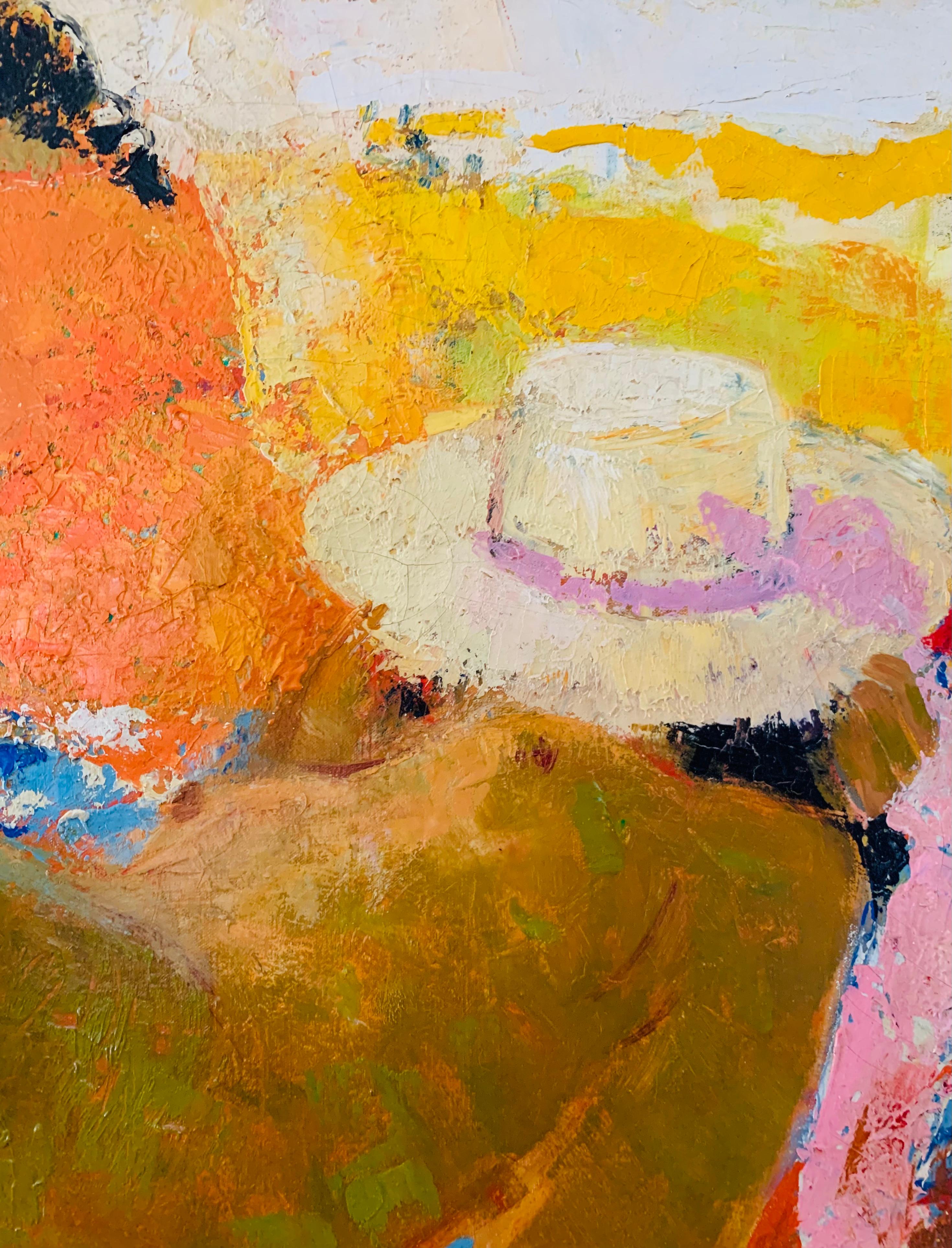 BEACH SCENE Impressionniste Française Femme Nue avec Chapeau de Paille Rose - Impressionnisme Painting par Bernard Taurelle