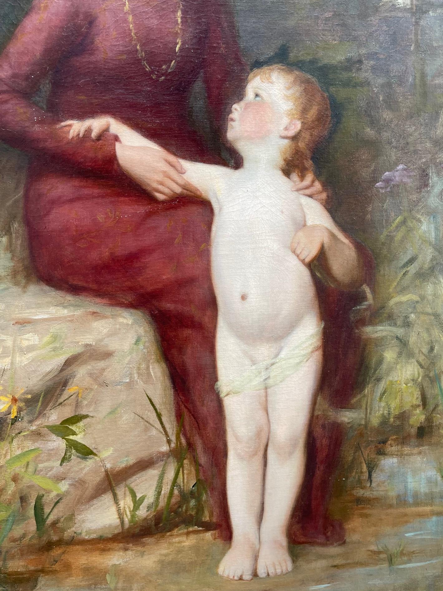 American Realist Academic Classical Painting of Sensual Mother and Nude Child - Brown Figurative Painting by Henry Oliver Walker