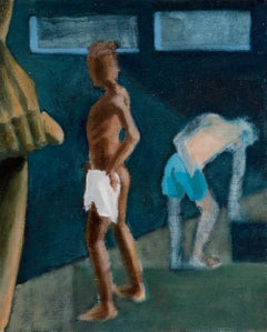 Used "Locker Room" figurative nude, oil on canvas by contemporary painter Nils Benson