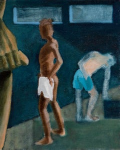 Used "Locker Room" figurative nude, oil on canvas by contemporary painter Nils Benson