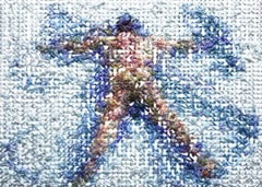 "snow angel" one of a kind, hand stitched embroidery, framed.