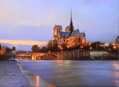 "Notre Dame de Paris", Sorin, Photorealism, Oil on Canvas, French, Landscape