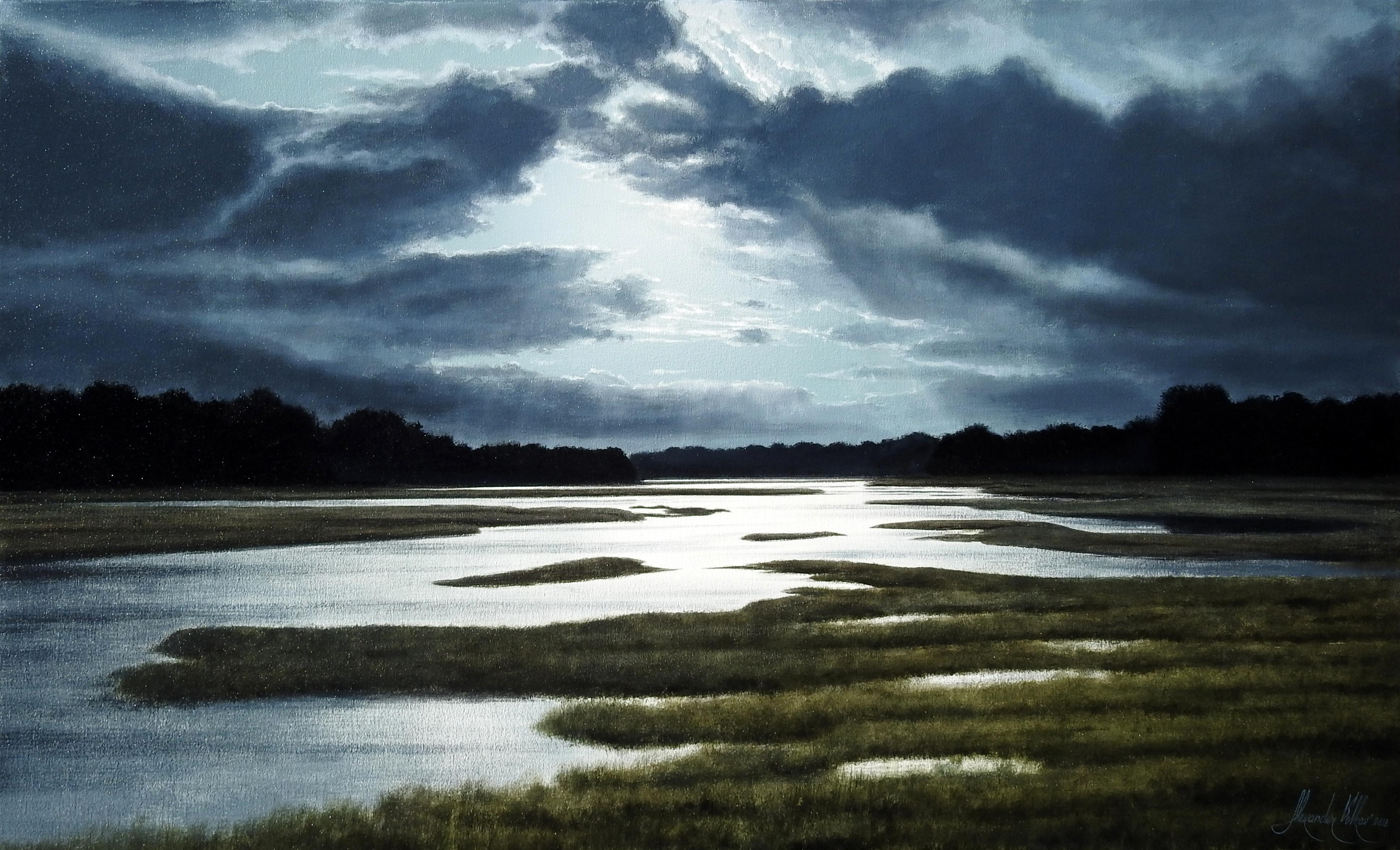 "Moontide", Alexander Volkov, 24x48, Oil on Canvas, Photorealism, Landscape