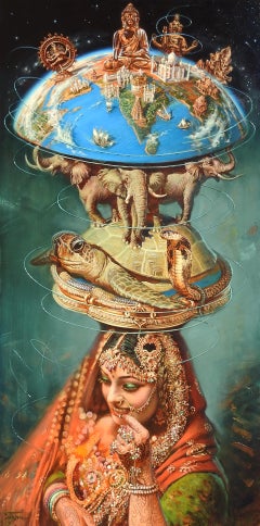 „India“ (Die Geburt des Universums), Oleg Turchin, Surrealismus, Figurative Malerei, 58x30