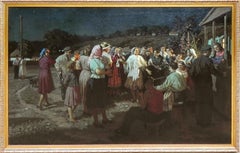 Vintage "In The Street", Gregori Goncharov, Russian Impressionism, Original, 53x81 in. 