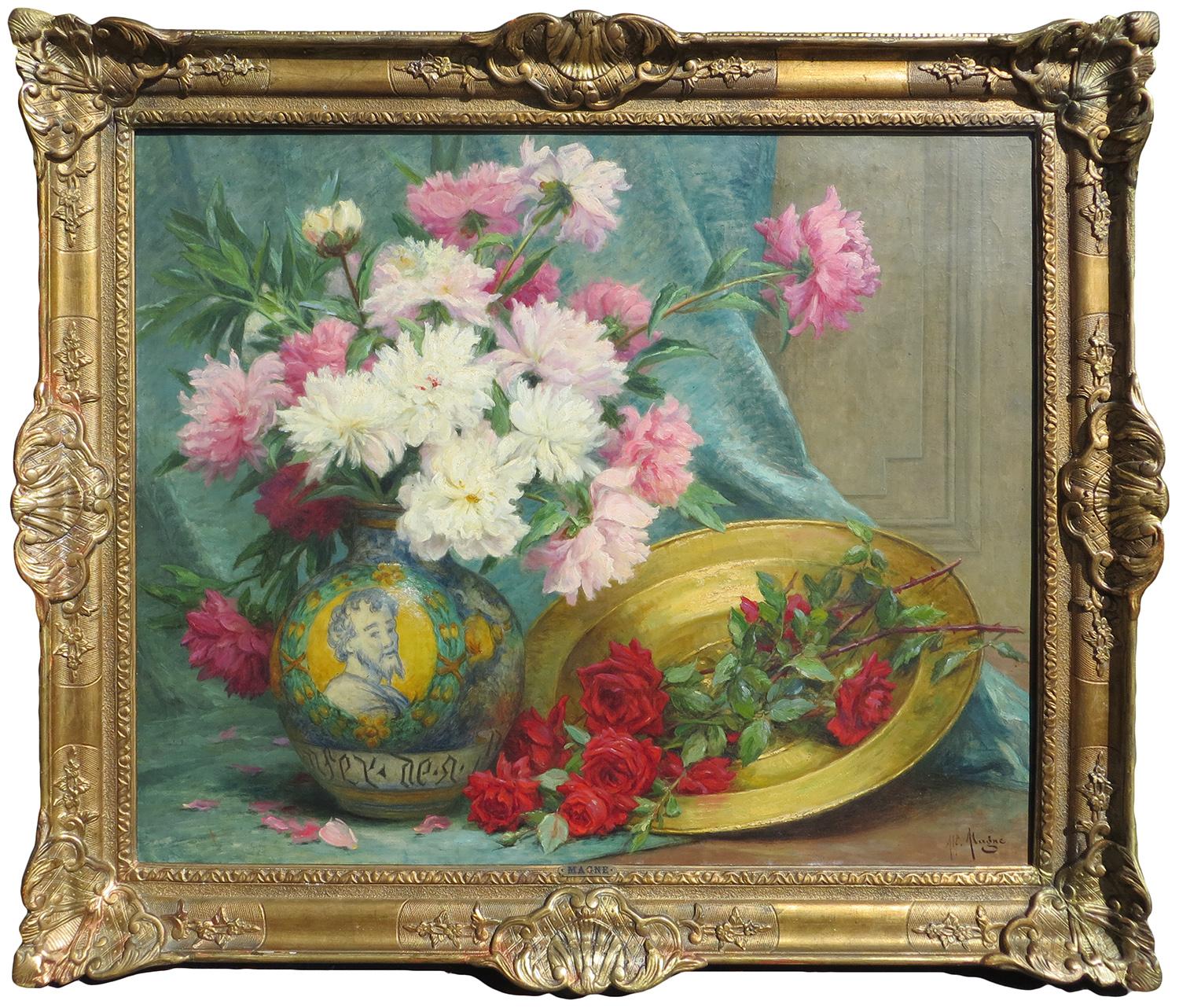 "Bouquet de Fleurs", Desire Alfred Magne, Antique Still Life, Original Oil 