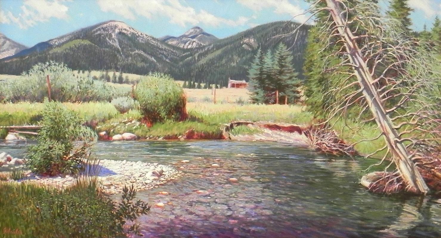 "Gallantin River", Tony Eubanks, Original Oil on Canvas, Landscape, 24x48 in. 