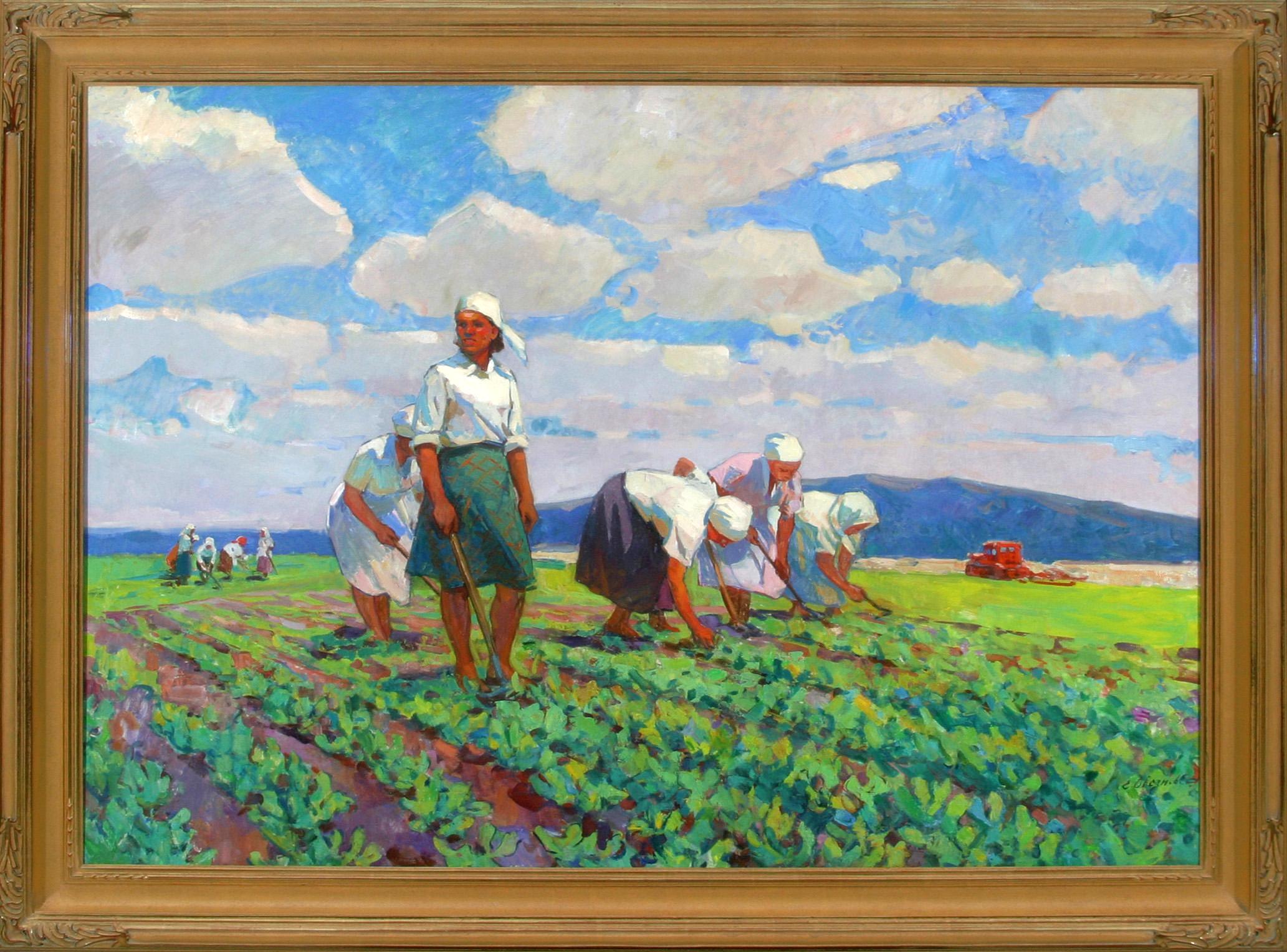 "Weeding", Evgeniya Ovsyannikova, Original Oil, 54x77, Russian Impressionism