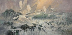"Snow Geese", Larry Fanning, Original Oil on Canvas, 30x60, Realistic Wildlife