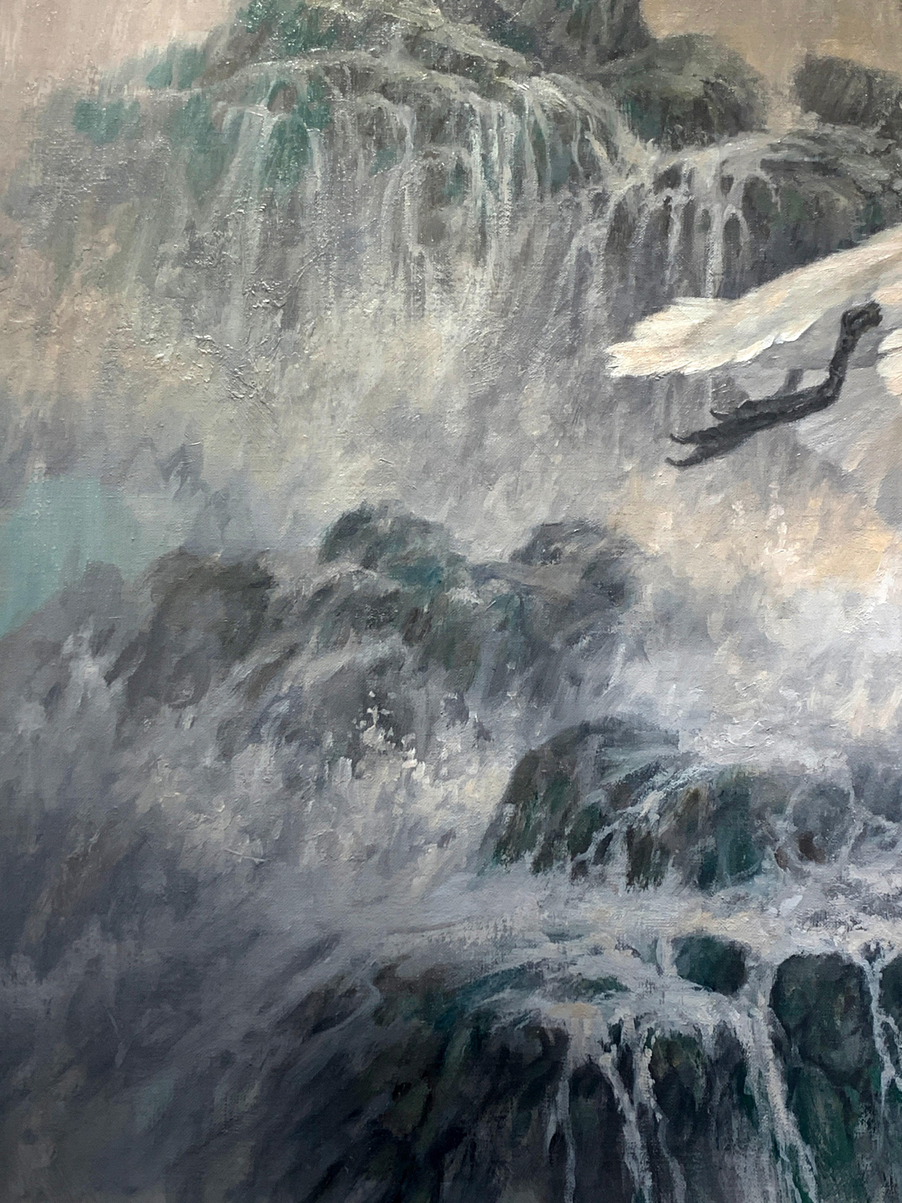 « Snow Geese », Larry Fanning, huile sur toile originale, 30 x 60, faune réaliste en vente 2