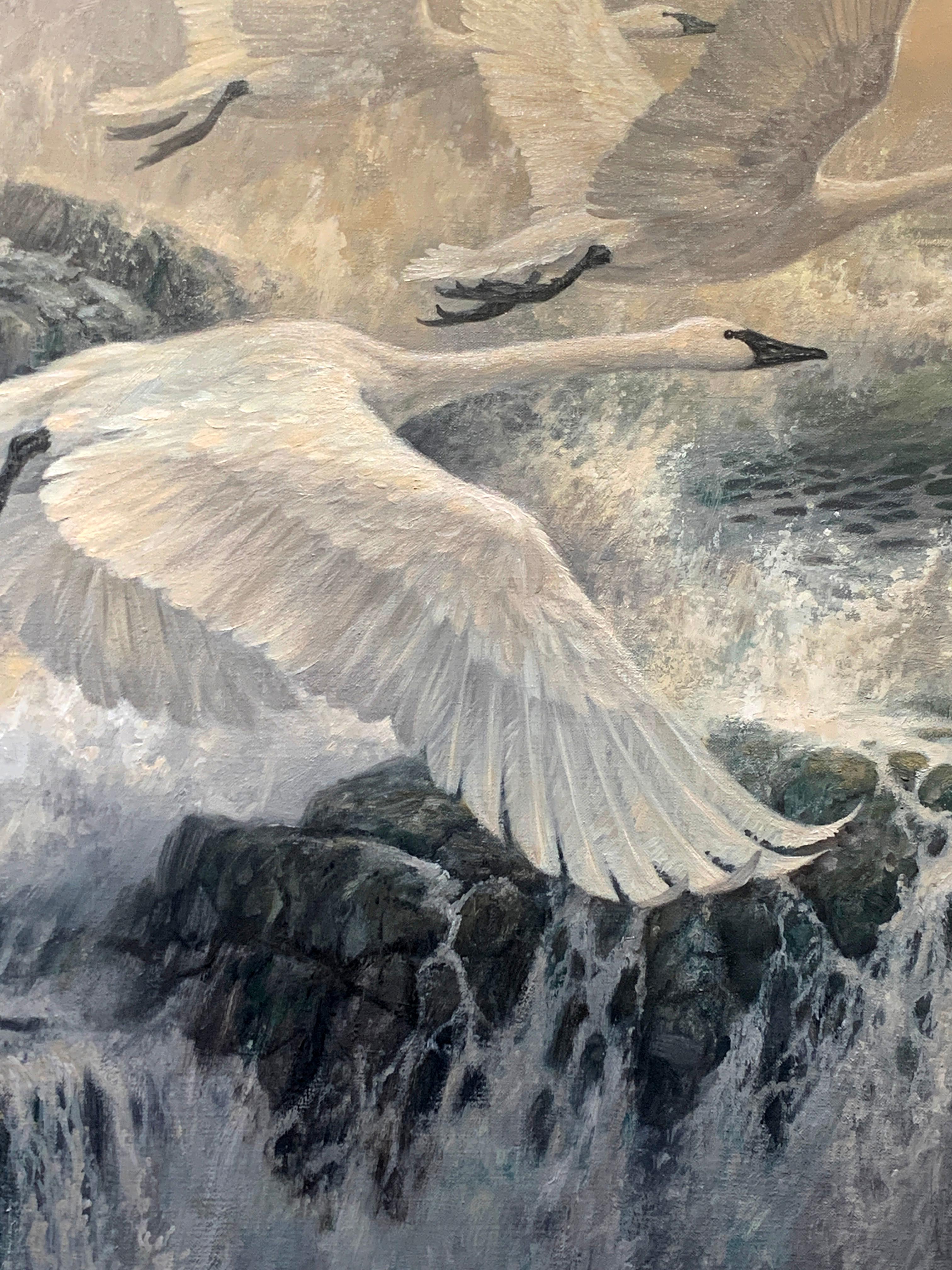 „Snow Geese“, Larry Fanning, Original, Öl auf Leinwand, 30x60, Realistisches Wildleben im Angebot 3