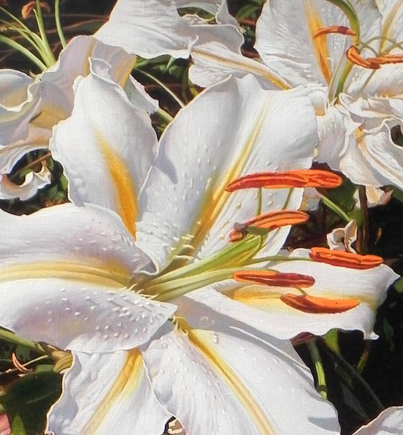„Weiße Lilien“, Oleg Turchin, Öl auf Leinwand, 76,2 x 61,2 cm (30 x 24 Zoll), Gemälde des Fotorealismus im Angebot 2