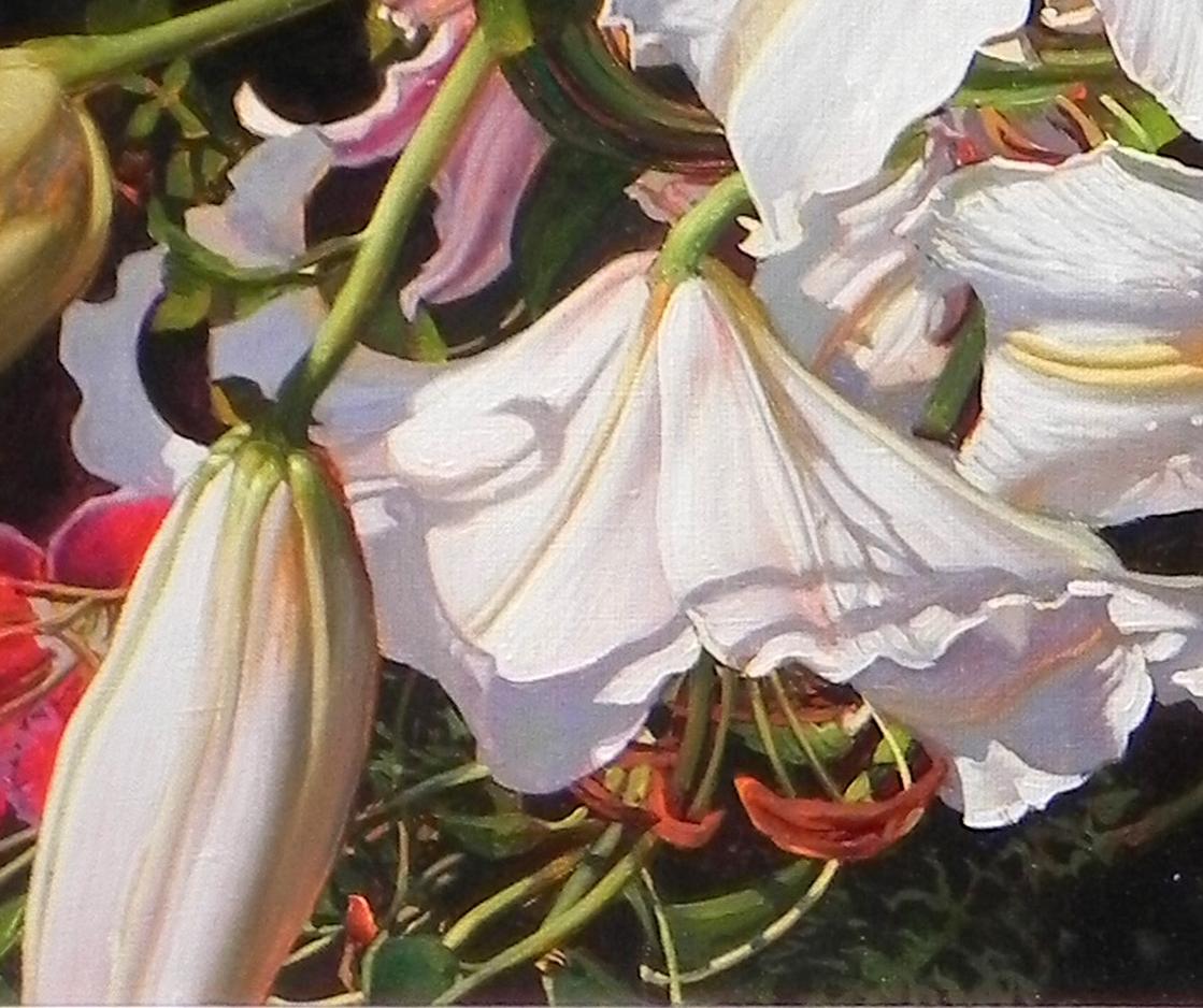 „Weiße Lilien“, Oleg Turchin, Öl auf Leinwand, 76,2 x 61,2 cm (30 x 24 Zoll), Gemälde des Fotorealismus im Angebot 3