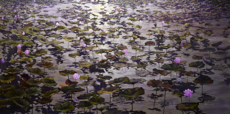 Robert Fobear Clair De Lune Robert Fobear Oil On Linen Pond Lily Pads Flower For Sale At 1stdibs