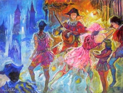 "Folle danse d'Harlequin", Gerard Valtier, Oil on Canvas, French, Dance, Music