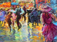 "Devant la Petit Theatre", Gerard Valtier, Oil on Canvas, French, Street Scene