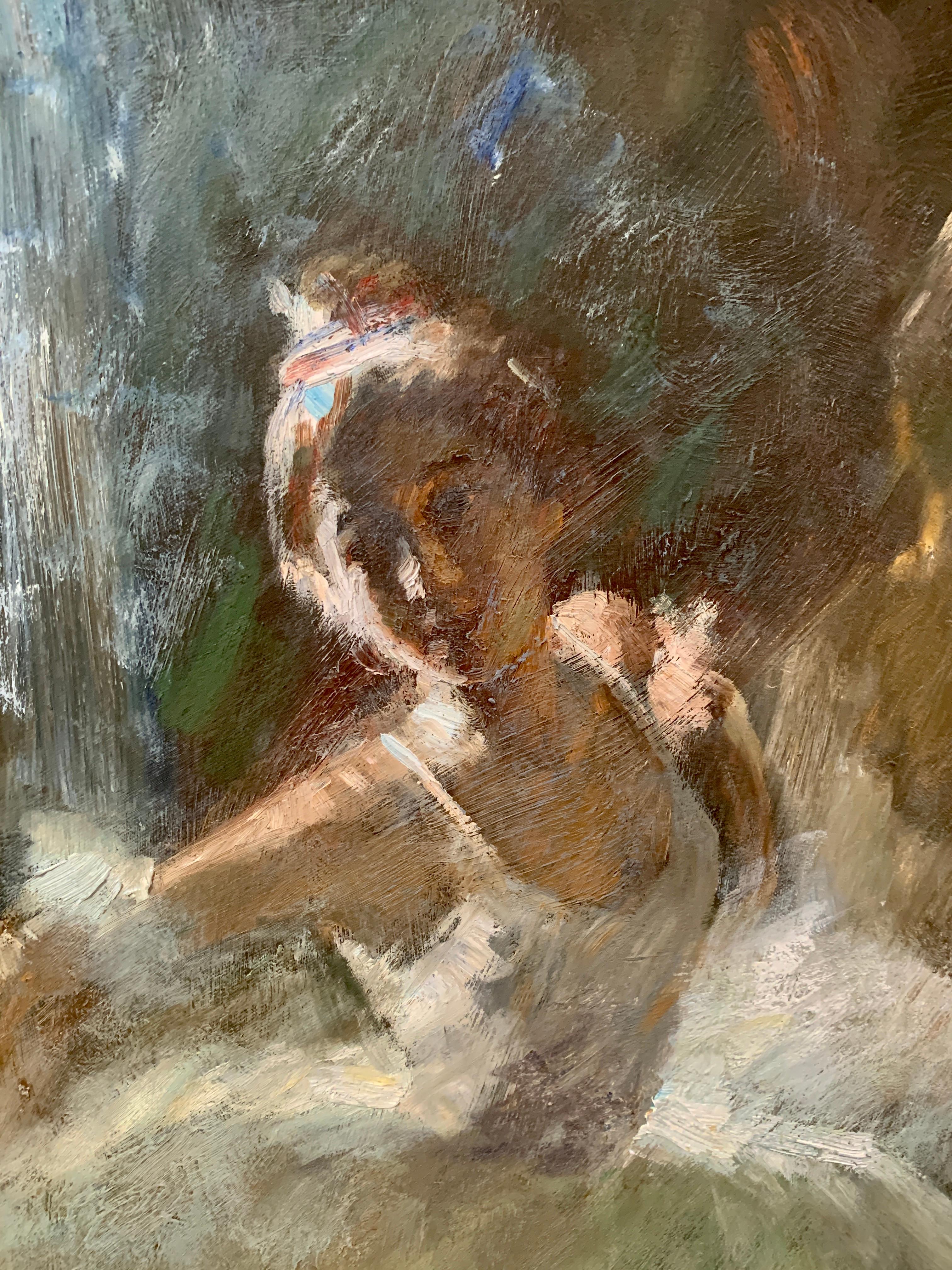 « Derrière la scène », Zhiwei Tu, impressionniste, figuratif, 48 x 36 pouces, huile sur toile en vente 3