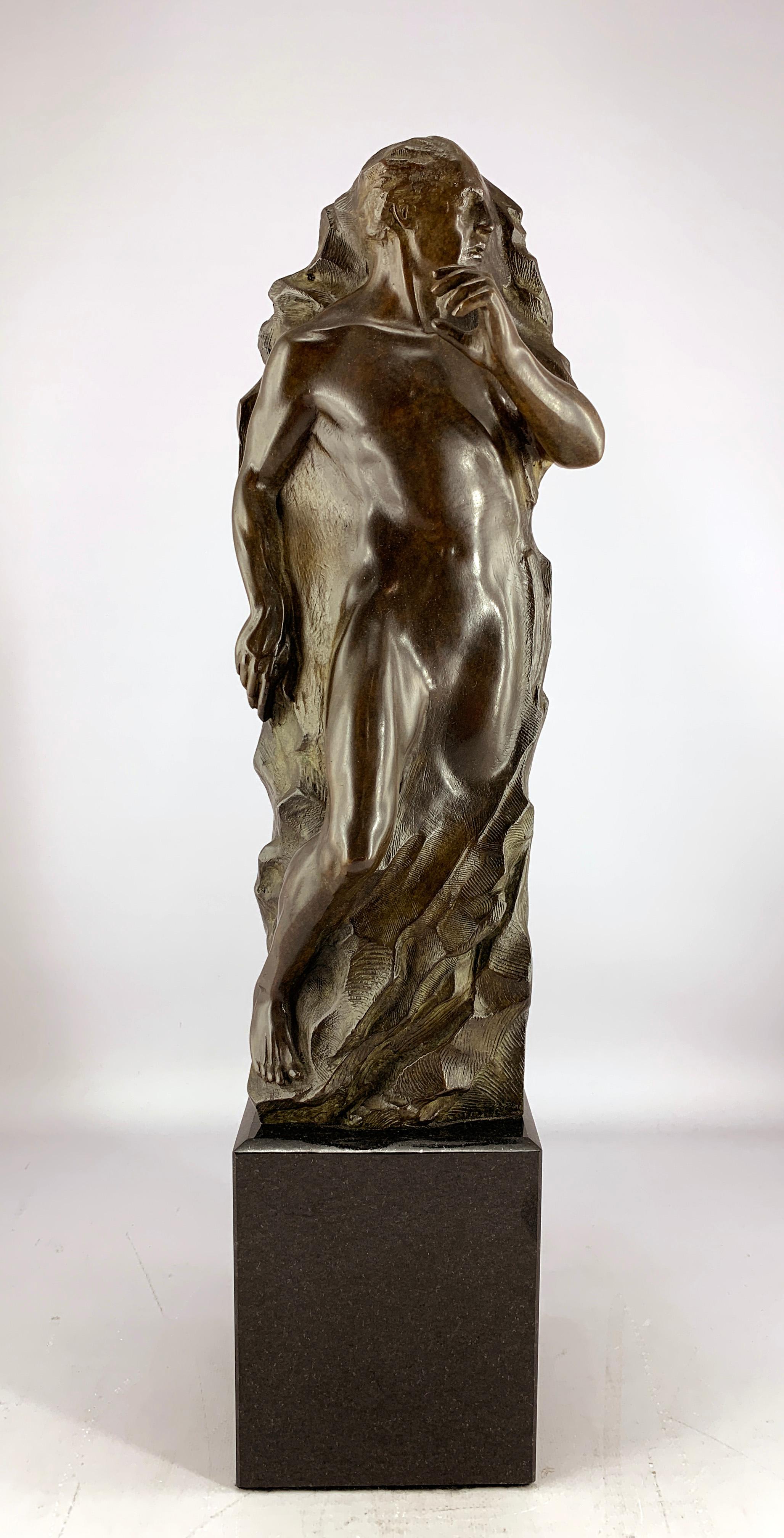 "Adam Maquette", Frederick Hart, Bronze Figurative Man Sculpture, 21x5x5 in.