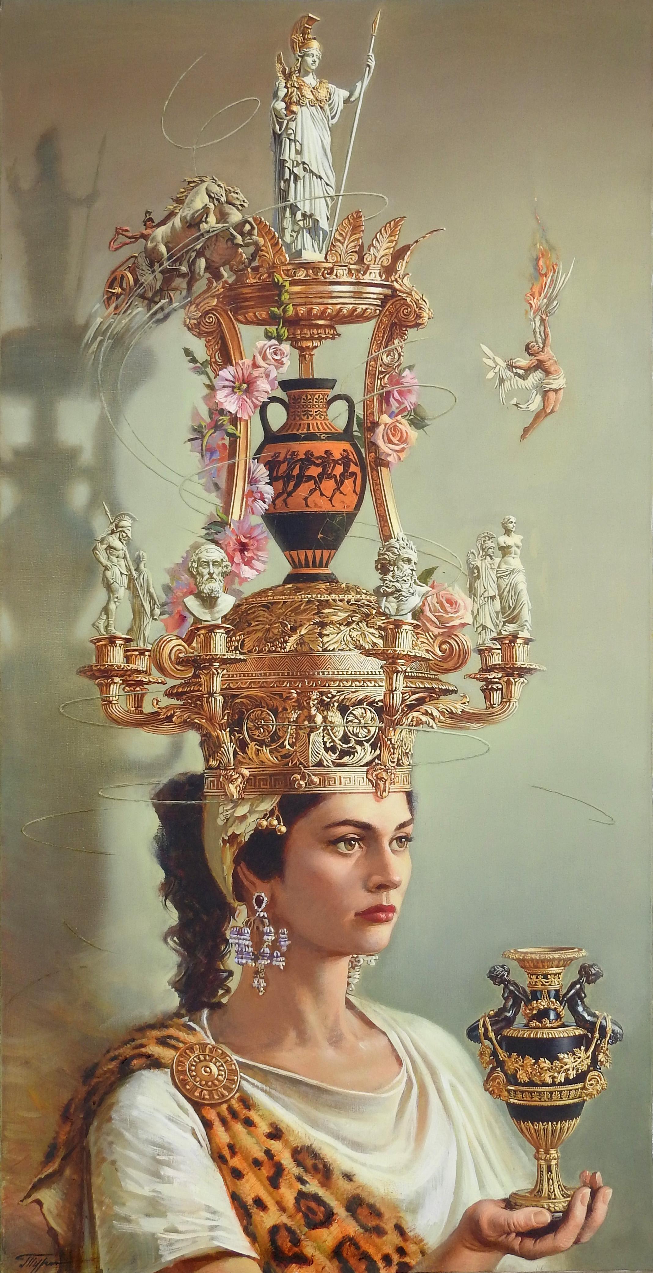 "Antiquity", Oleg Turchin, Surrealism, Figurative, 58x30 in, Baroque Hat Series