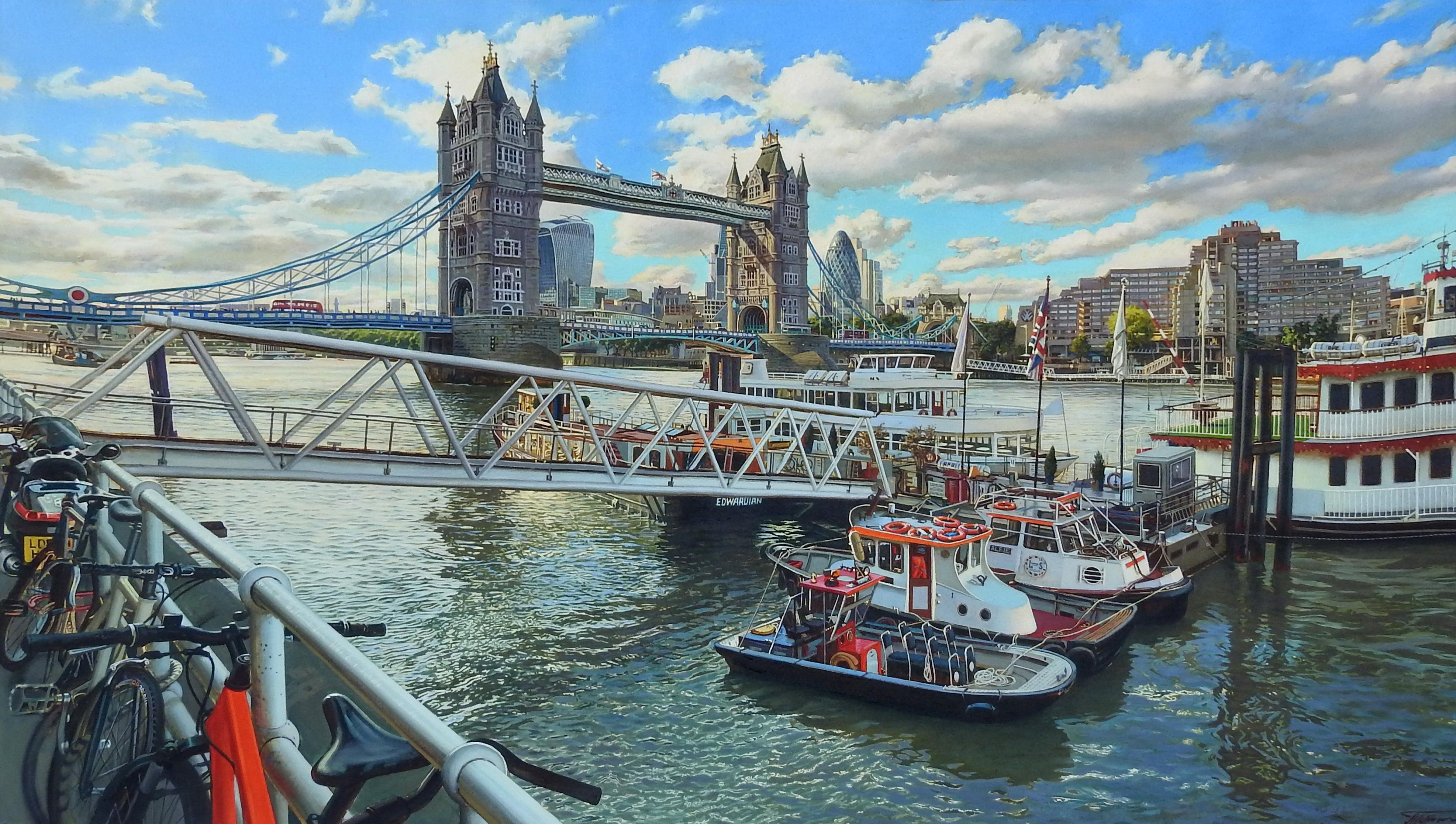 "Tower Bridge", Oleg Turchin, Oil/Canvas, 37x60, Photorealism Landscape Original