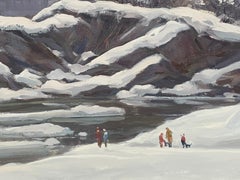 "Central Park - Shakespeare Theater", Bogomir Bogdanovic, huile sur carton, neige