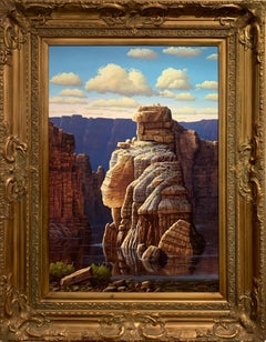 "Tempio al fiume", R.W. Siepe, Olio originale su tela, 36x24, Grand Canyon