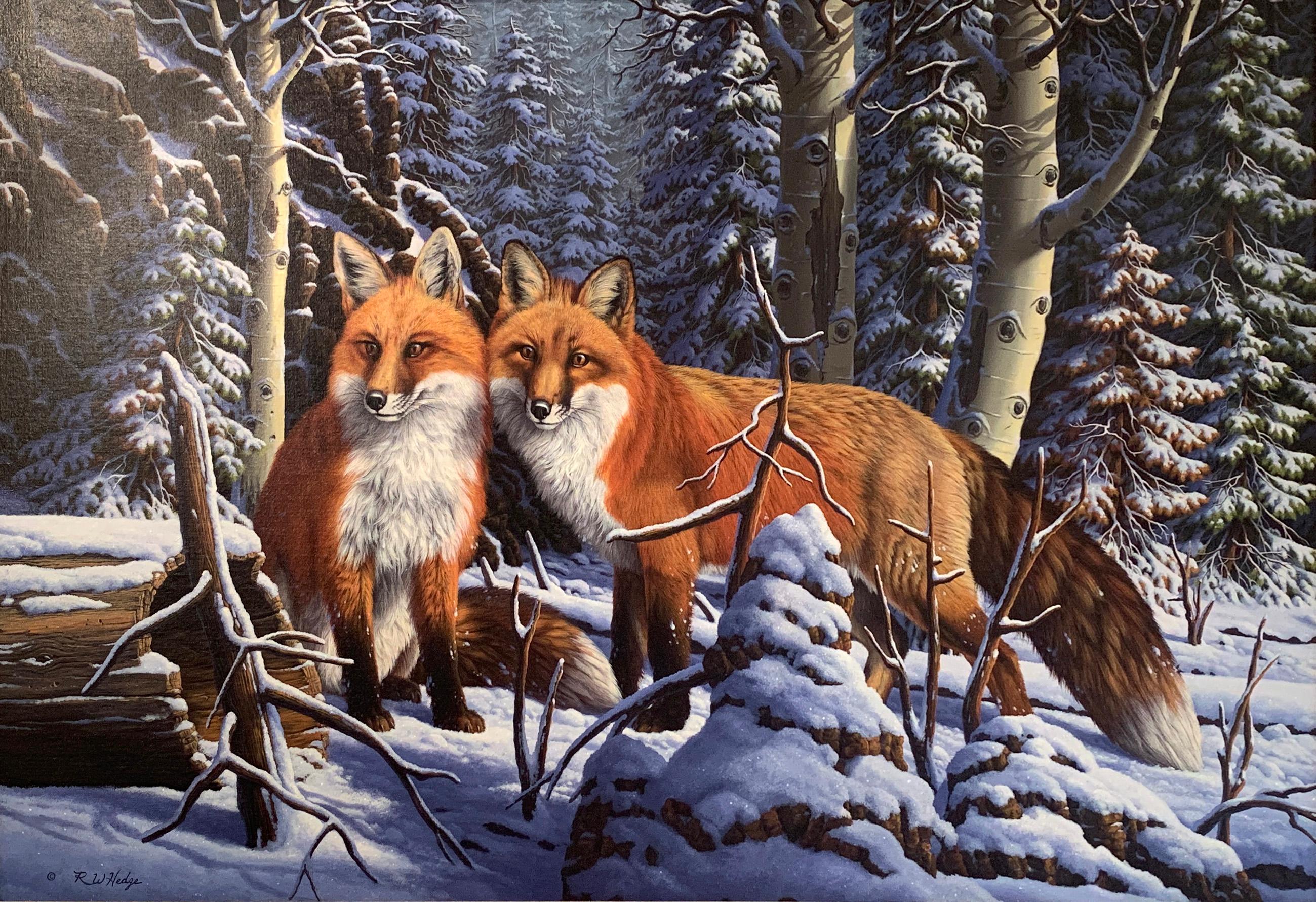 "Touch of Red", R.W. Hedge, Original Oil on Canvas, 31x50 in, Red Fox, Landscape