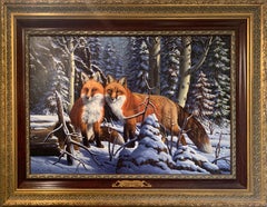 "Touch of Red", R.W. Siepe, Olio originale su tela, 31x50 in, Volpe rossa, Paesaggio