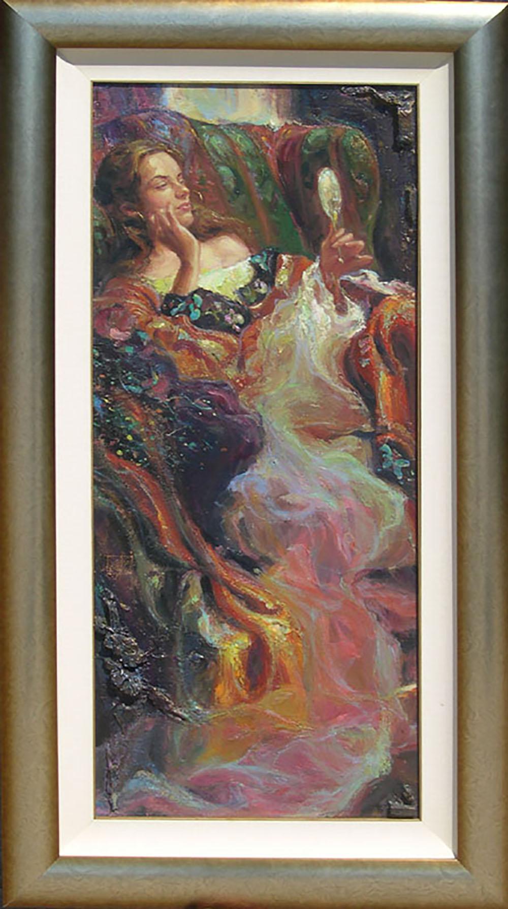 « Miroir miroir », George Tsui, huile sur toile originale, 119,4 x 48,2 cm, figuratif en vente 1