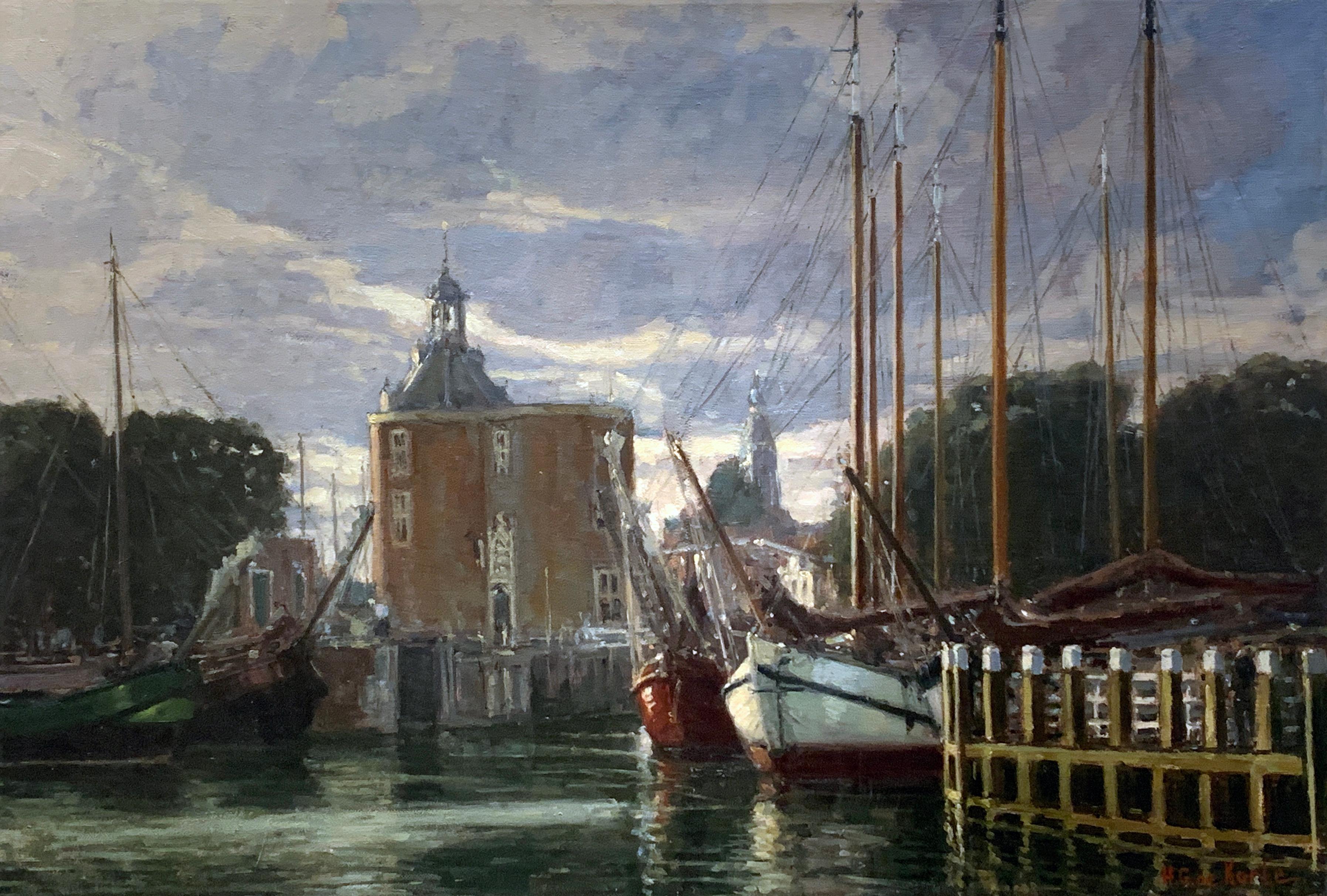 "Harbor Scene", Henni de Korte, 19x27 in, Oil on Canvas, Classical Impressionism