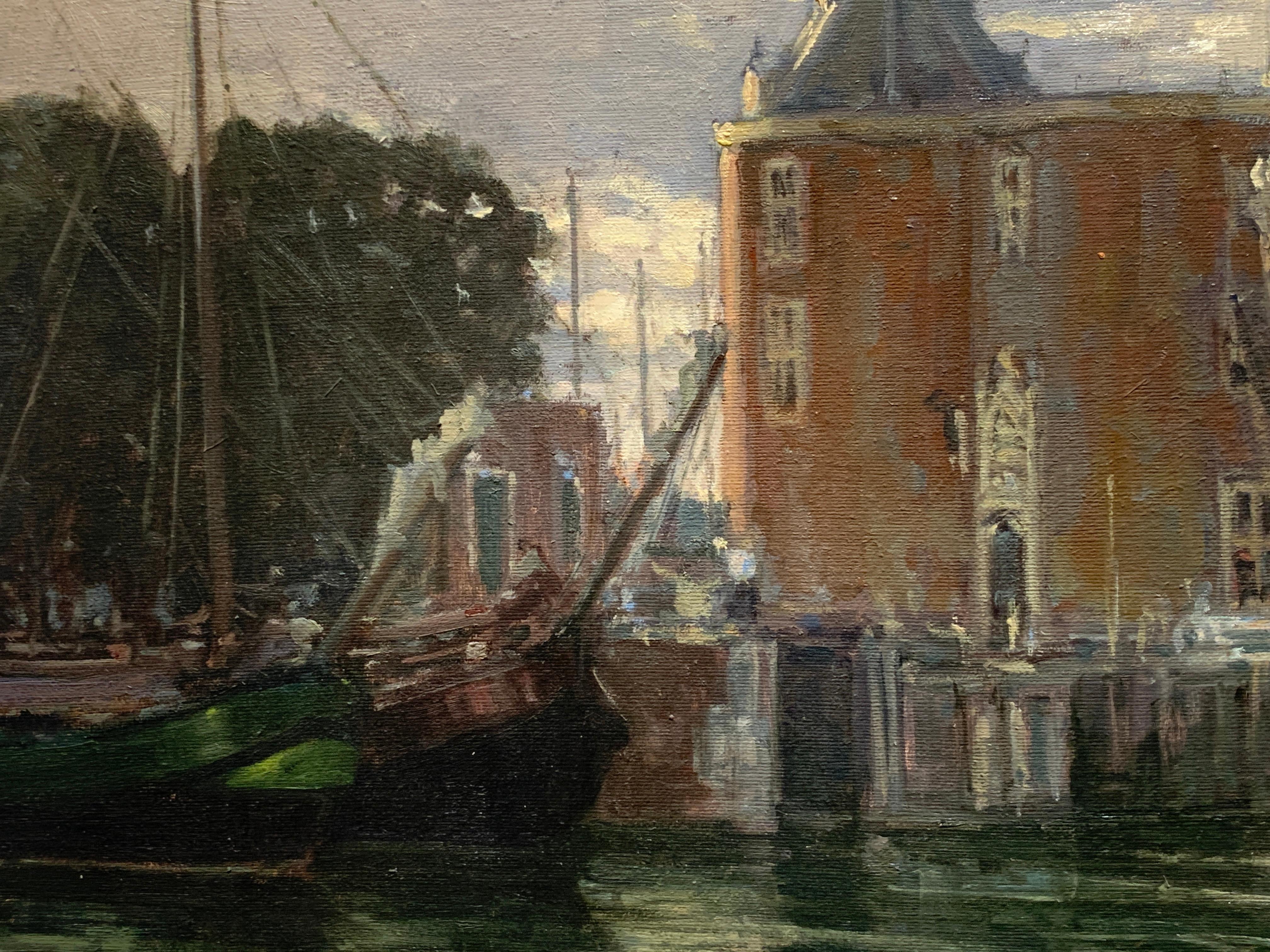 „Harbor Scene“, Henni de Korte, 19x27 Zoll, Öl auf Leinwand, klassischer Impressionismus im Angebot 1