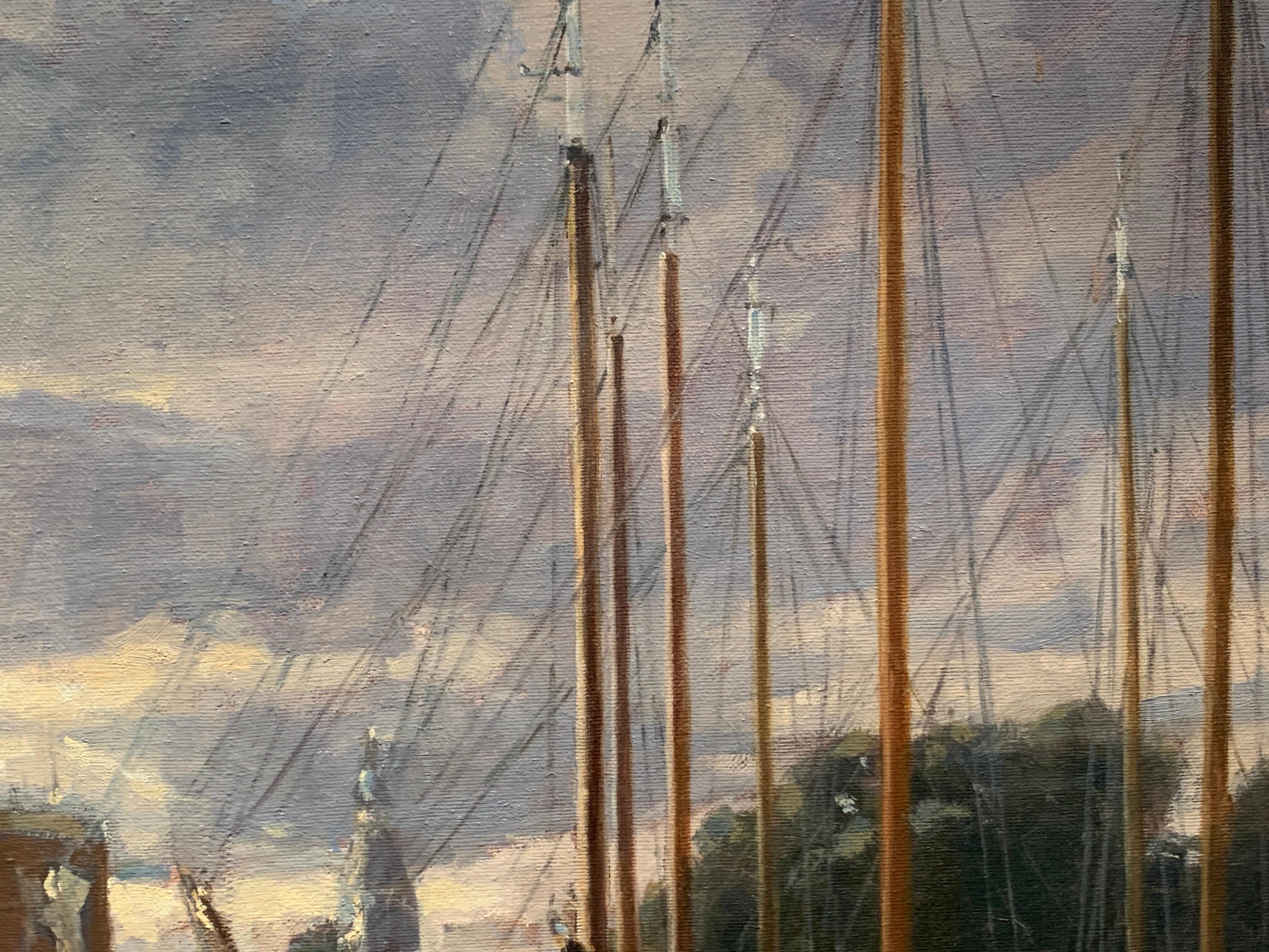 „Harbor Scene“, Henni de Korte, 19x27 Zoll, Öl auf Leinwand, klassischer Impressionismus im Angebot 2