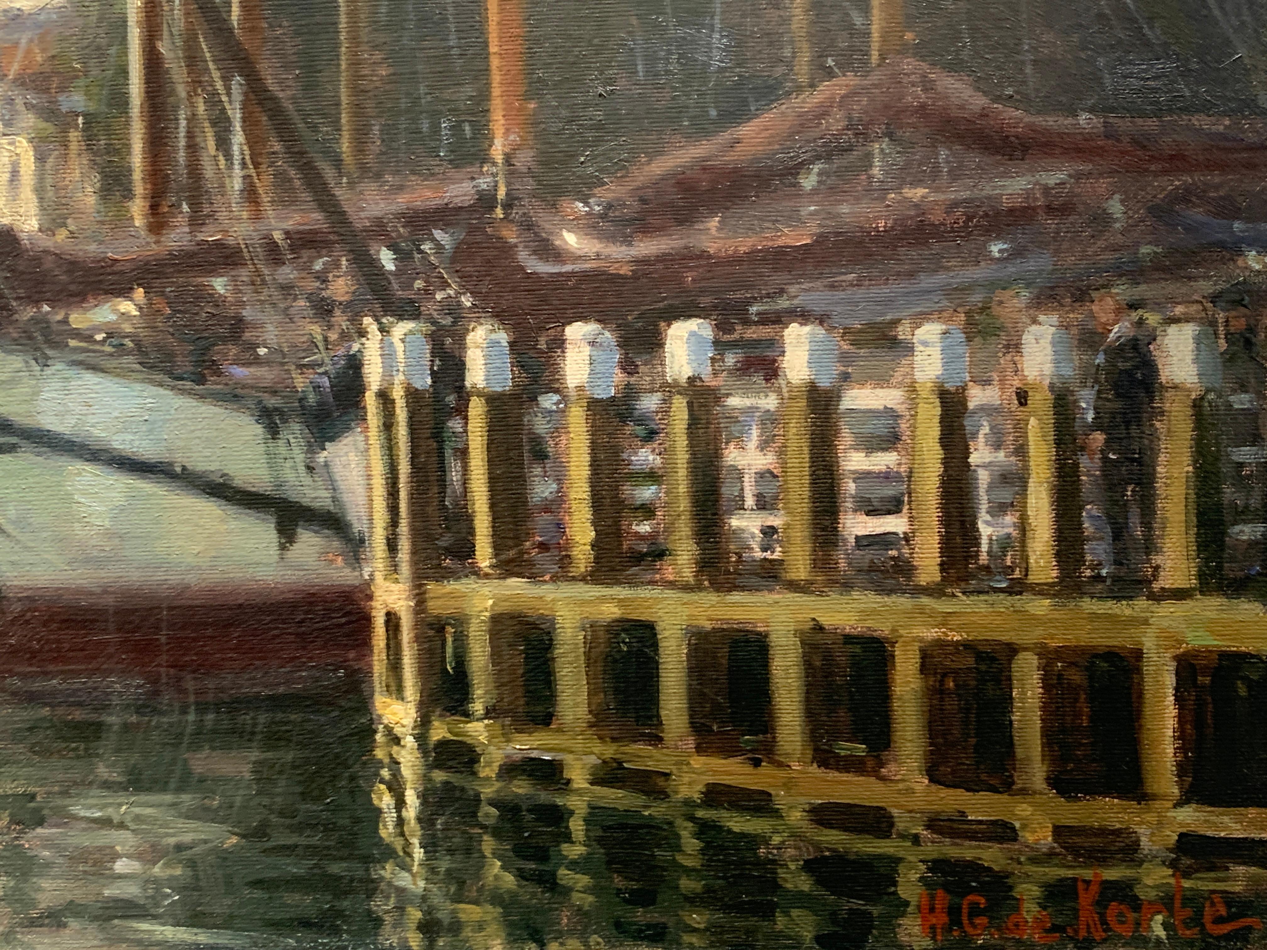 „Harbor Scene“, Henni de Korte, 19x27 Zoll, Öl auf Leinwand, klassischer Impressionismus – Painting von H. G. de Korte
