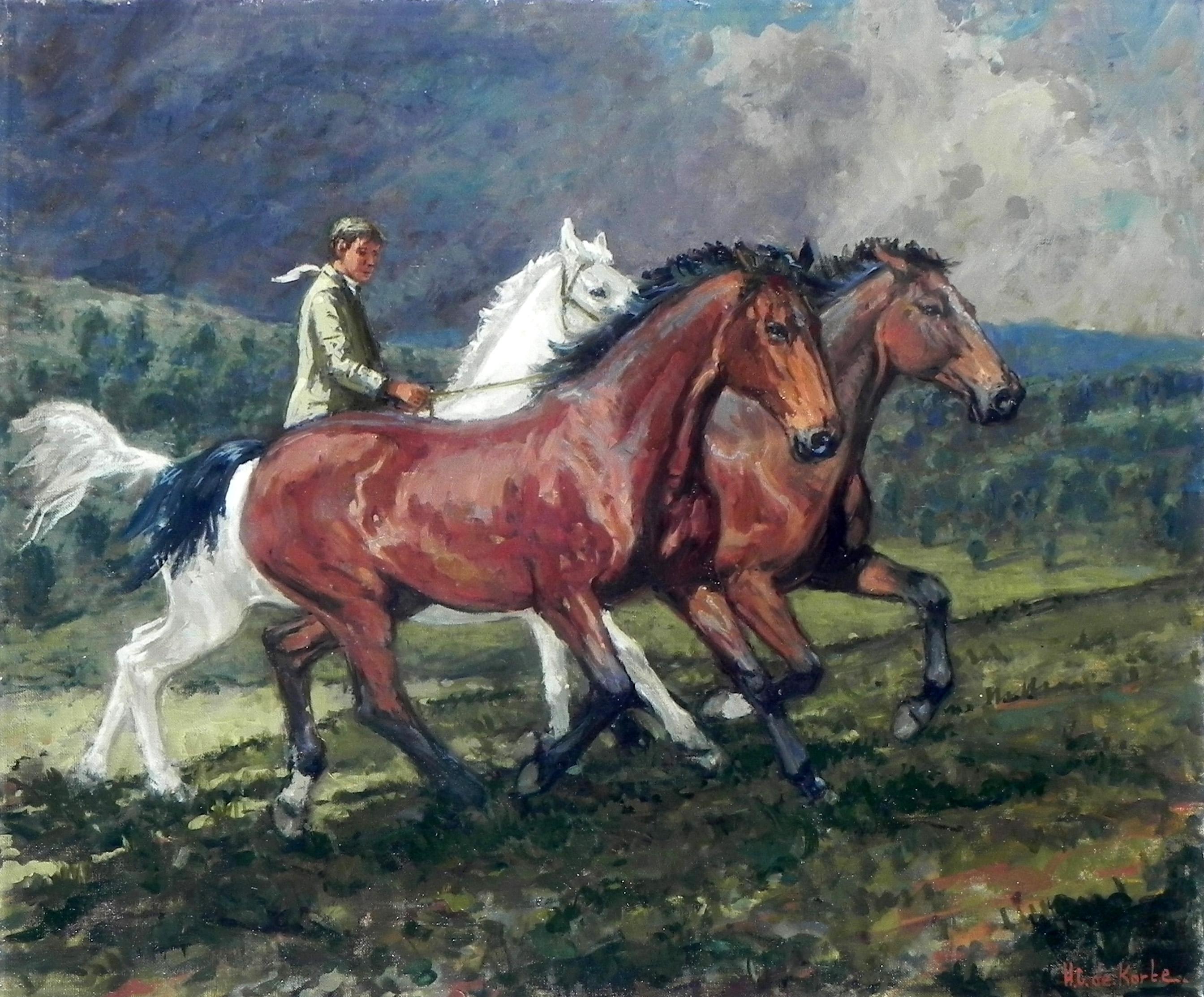 "Taming Wild Horses", Henni de Korte, 23x27 in, Oil on Canvas, Impressionism