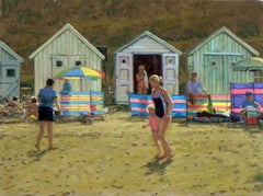 Retro "Day at the Beach", Henni de Korte, 20x24 in, Oil on Canvas, Impressionism