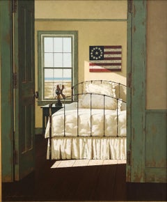 Zhen-Huan Lu, "American Beach House", classic realist oil painting interior flag
