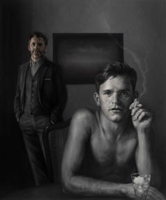 Rainer Andreesen, "Grey Matter" double portrait 2 men monochromatic oil canvas