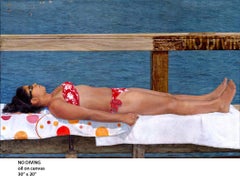 David Desimone, "No Diving" realist oil painting girl in bikini 