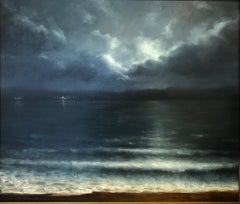 Rainer Andreesen, "Winter Sky", dark seascape with cloudy night sky oil painting