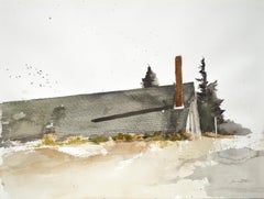 Terry Elkins, "Strong's Barn" landscape with barn watercolor on paper