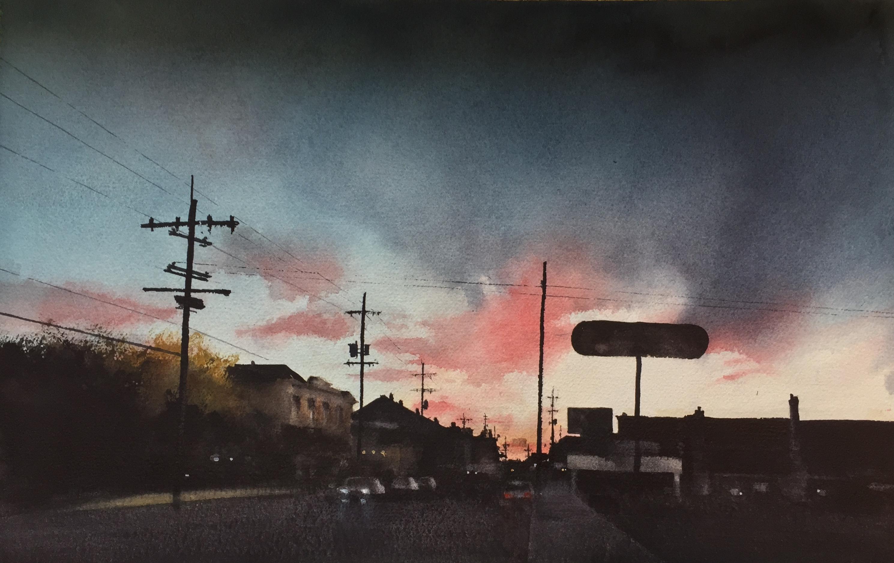 Watercolor on paper street scene of New Orleans by Sean Friloux. FRAMED dimensions are 19 x 26 1/3 inches. Well known for his PleinAir and Studio landscapes. Friloux is a Louisiana native living in New Orleans. In addition to watercolor he is