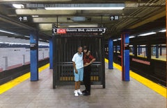 DAVID DESIMONE, "BFFs" realist NYC subway oil painting of 2 figures