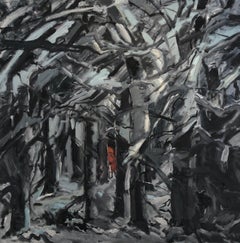 Cornelia Foss, "Little Red", oil on canvas, expressionist landscape dark woods