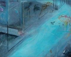 Jennifer Cross "Non Finito" blue mystical landscape oil painting on wood