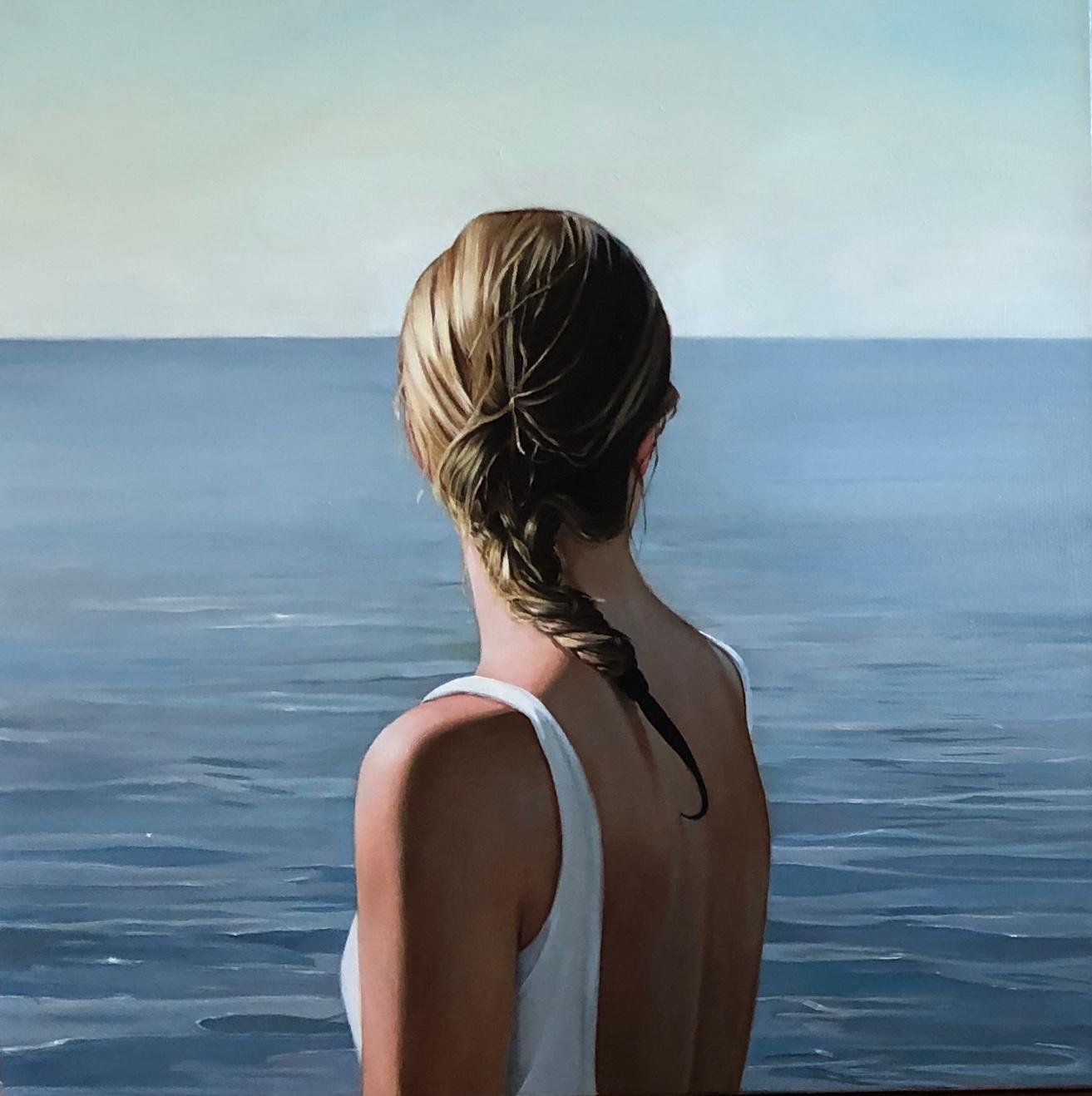 Elisabeth McBrien Figurative Painting - ELISABETH MCBRIEN "Looking Out" realist oil painting portrait of a woman water