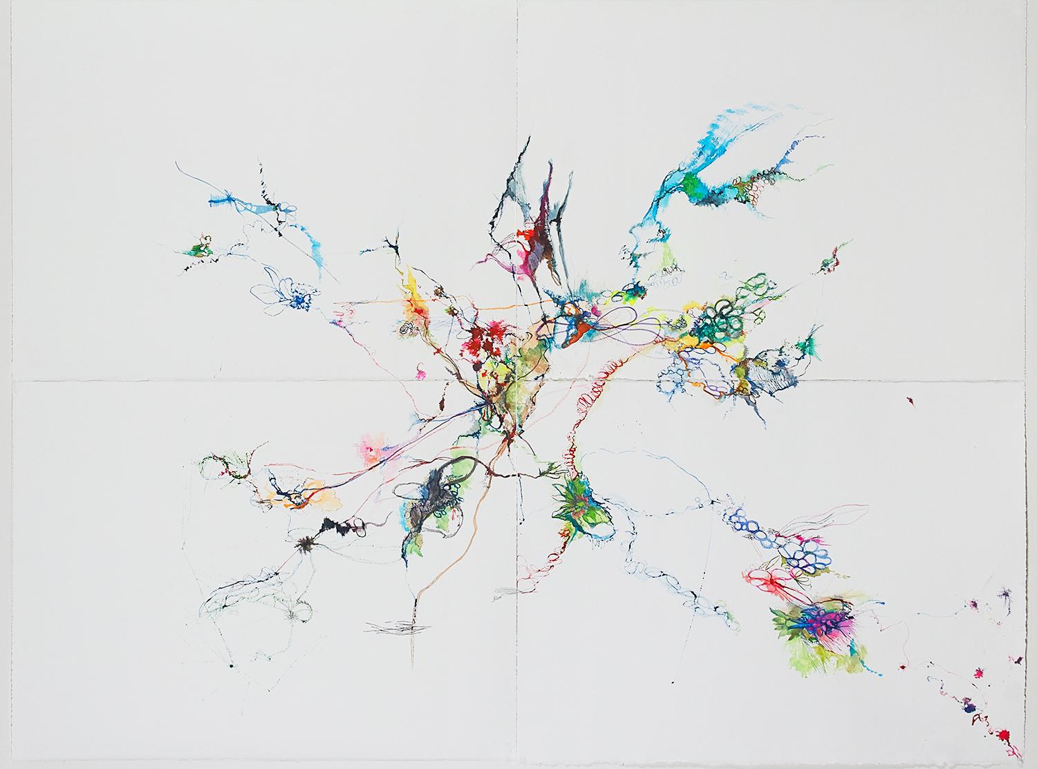Irina Alimanestianu Abstract Painting - IRINA ALIMANESTIANU "Dandelion Confetti" contemporary colorful abstract on paper