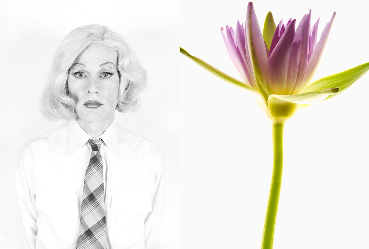 Hilton Brothers Portrait Photograph - Christopher Makos & Paul Solberg, "Andy Dandy" pop photo Andy Warhol & flower