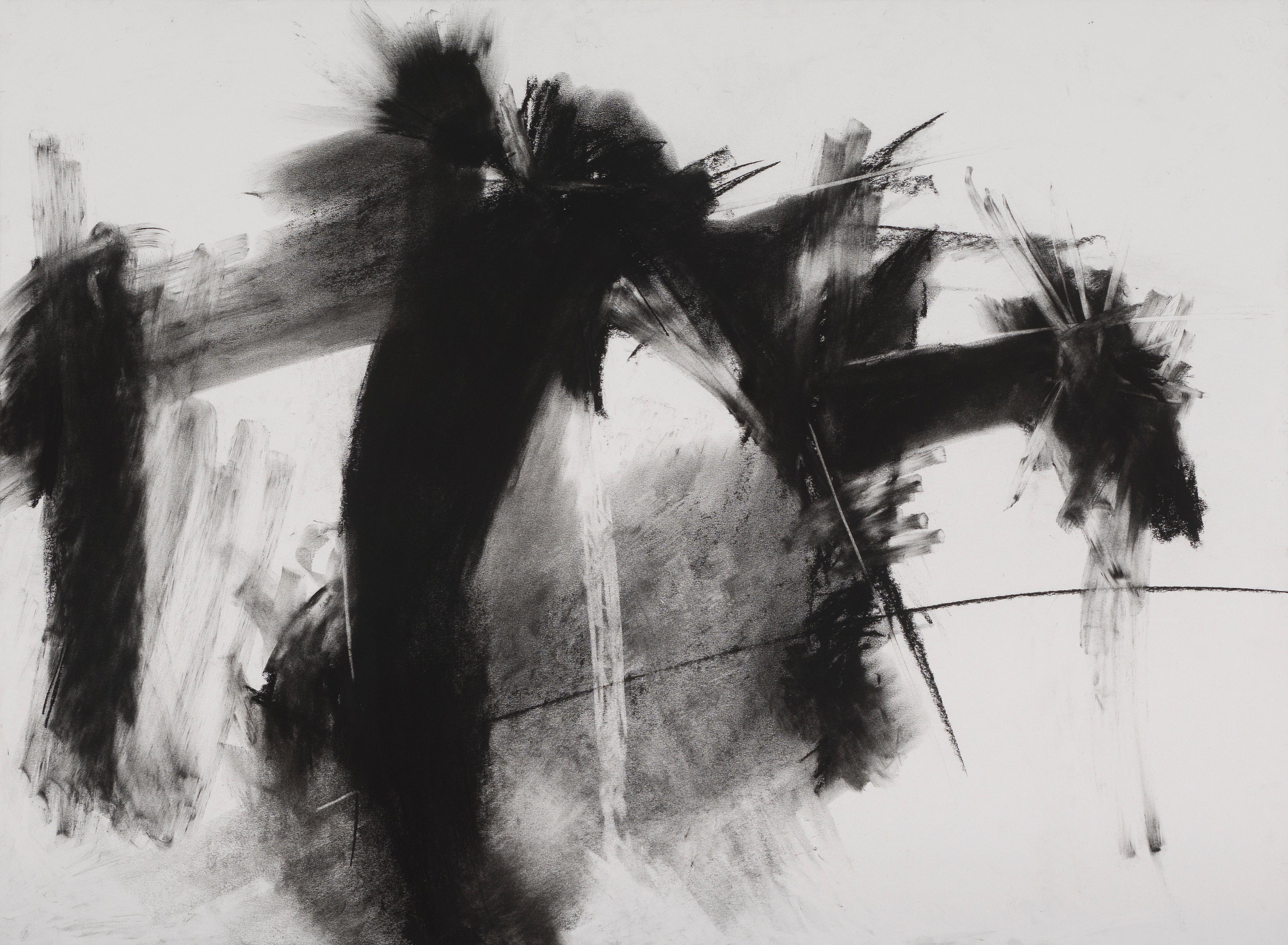 Peter Wise Abstract Drawing - PETER WISE "Untitled" charcoal black and white contemporary drawing