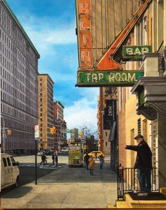 DAVID DESIMONE "Tap Room" American realist NYC urban cityscape oil painting 